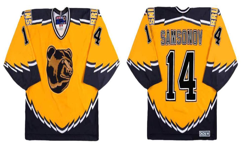 2019 Men Boston Bruins #14 Samsonov Yellow CCM NHL jerseys